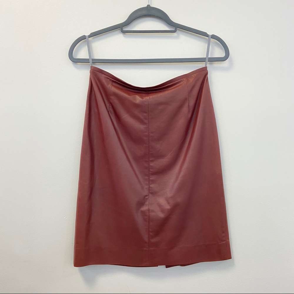 Reed Krakoff burgundy leather midi skirt